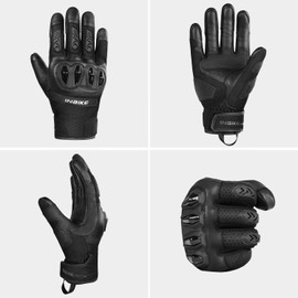 INBIKE Men's Premium Leather Motorcycle Gloves, Hard Knuckle Shell Protection, Breathable Mesh, Leather Gel Palm, Touchscreen Motorbike Riding Gloves for ATV BMX MTB Black XL