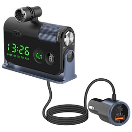 WYYHAA Bluetooth FM Transmisor para Automóvil, 2 Micrófonos Y QC3.0 + Type-C PD 18W HiFi Bass BASESS Radio Music Kit De Automóvil Admite La Salida De La Tarjeta AUX De TF,Blue