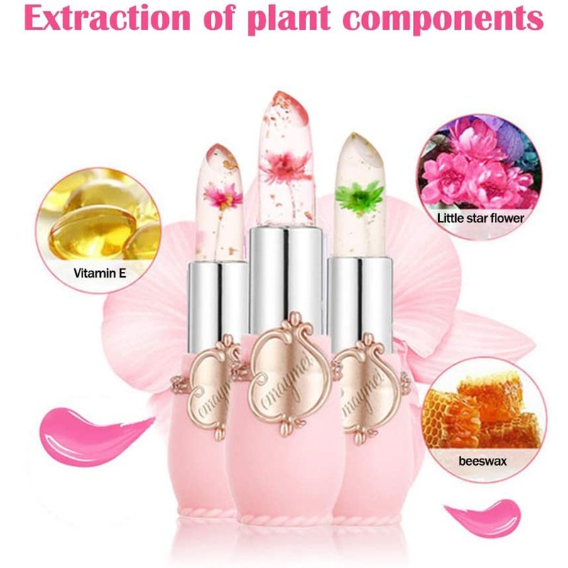 6Pcs Crystal Clear Flower Jelly Lipstick Set Long Lasting Moisturizing