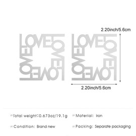 Fashion Exaggeration LOVE Stud Earrings for Women Statement Jewelry Punk Geometric Letters LOVE Rectangular Large Drop Earrings (Silver)