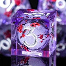 OUKELANWO Liquid Core DND Dice Set D&D, Purple Plum Blossom Dungeons and Dragons Dice with Box, Polyhedral Resin Sharp Edge Role Playing Gaming Dice Set, D and D Dice D20 D12 D10 D8 D6 D4