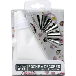 Icing Piping Bags for Decorating + 6 Nozzles for Baking and Decorating Cakes, Stainless Steel, 6 Piping Nozzles + 25 cm Bag