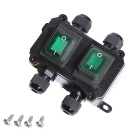 aikoolwer Inline Cord Switch DPST Toggle On Off Rocker Button Waterproof IP66 AC 250V 30A 125V 35A Heavy Duty with Green Light Outlet 4 Exits 4 Pin KCD4 Screws PG9 Box Outdoor