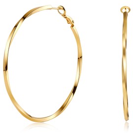 EYESHOCK 18K Gold Plated Twisted Hoop Earrings with 925 Sterling Silver Posts, Large Lightweight Hypoallergenic Big Gold Hoop Earrings for Women, Minimalist Everyday Jewelry Gift for Her