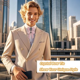 LJBFNN Bow Ties for Women Men, Rhinestone Bowtie for Women Pre-tied Crystal Bowties Men for Shirt Tuxedo Wedding Party Suit (Pink)