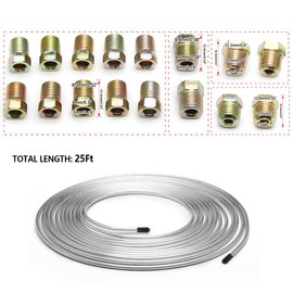 25Ft of 3/16 Zinc Plated Copper Brake Line Kit - Includes 16 Inverted Flare Fittings - Universal Copper Coil Brake Line Repair Kit for Car,Home,Industrial (Silver)