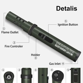 Camping Torch Lighter, Windproof Butane Torch Lighter with Fuel Indicator&Safety Lock, Refillable Butane Lighter with Adjustable Jet Flame for Outdoor Adventure Hiking Candles BBQ Campfires (Green)