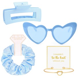 4 PCS Bridesmaid Proposal Gifts Bridesmaid Hair Clips Scrunchies Sunglasses Knot Bracelet Bridal Shower Gifts Silk Satin Soft Hair Accessories Wedding Favor Women Girls(Blue)