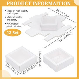 BENECREAT 12pcs White Paper Gift Boxes, Drawer Boxes with PVC Windows Cover for Party Favor Treats, Jewelry, Proposal Gift Packaging, 3.2x3.2x1.2 Inch
