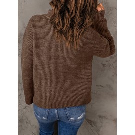 Dokotoo Sweaters for Women Waffle Knit Tops Long Sleeve Quarter Zip Pullover for Women Business Casual Fall Fashion 2025 Winter Trendy Clothes V Neck Oversized Brown Sweater Medium