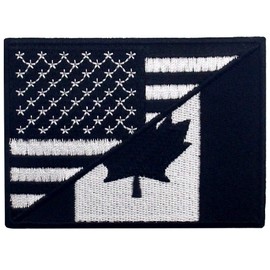 EmbTao USA American United State Canada Flag Patch Embroidered Applique Iron On Sew On Emblem, White & Black