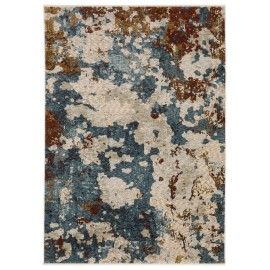 Homeroots 3' X 5' Beige Teal And Rust Abstract Area Rug With Fringe