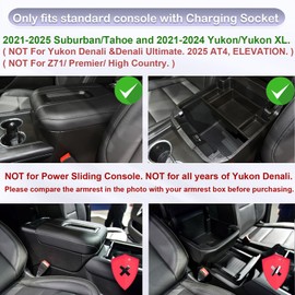 RUNROAD Center Console Organizer Tray Compatible with 2021-2024 2025 Chevy Suburban Tahoe & 2021-2024 Yukon Accessories, Armrest Storage Box for Yukon XL Compartment, NOT for Power Sliding Console