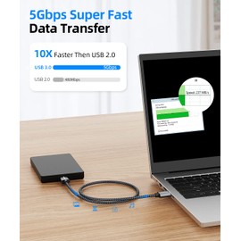 SUNGUY Micro USB 3.0 Cable 3.3FT, 5Gbps USB A Male to Micro B Hard Drive Cable Compatible with Galaxy S5, Note 3, Toshiba Canvio, Camera, Hard Drive