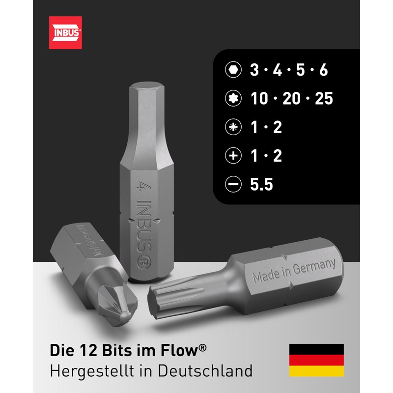INBUS Flow 73424 Screwdriver with 12 Bits - Made in