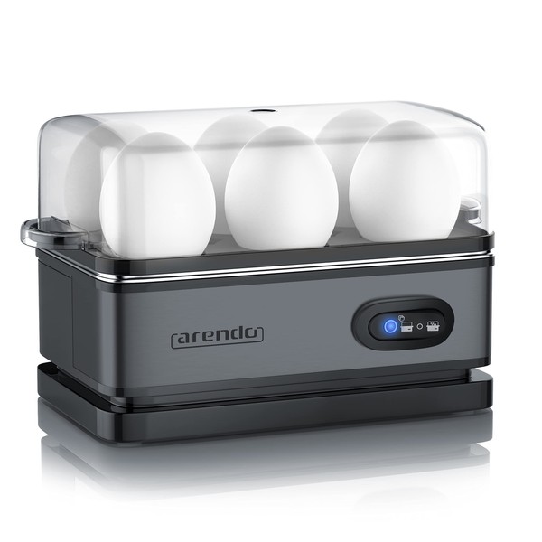 Arendo – Cuiseur à œufs avec fonction maintien au chaud - 1 à 6 œufs - Dur, mollet ou à la coque - Indicateur lumineux - Verre doseur avec perce-œufs - 400 W - Base anti-dérapante – Cool Grey