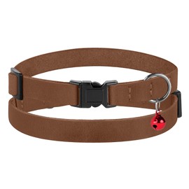 Muromto Breakaway Cat Collar Leather Soft Adjustable Pet Kitten Collars with Bell Pink Brown Blue Green Red (Cognac)