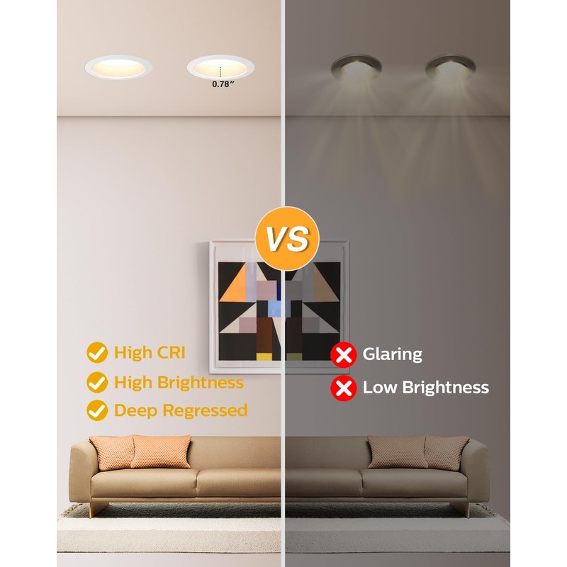 Adetu 4 Inch Anti-Glare LED Downlight,Dimmable Ceiling Light with 5CCT