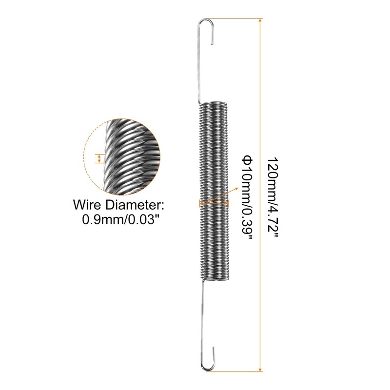 Sourcingmap 0.9mm Wire Diax10mm ODx120mm Length Spring Steel Tension Spring