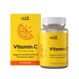 Vitl Vitamin C 500mg Supplement - 30 Vegan Easy to Swallow Capsules - Support Normal Functioning of The Immune System - 1 Month Supply