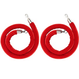 Yeatruojeet 2 Pack Red Velvet Stanchion Rope, 5 Feet Crowd Control Velvet Ropes with Silver Clasps, Foam Core Red Rope Queue Safety Sarriers Stanchion Post Rope for Party Event and Red Carpet