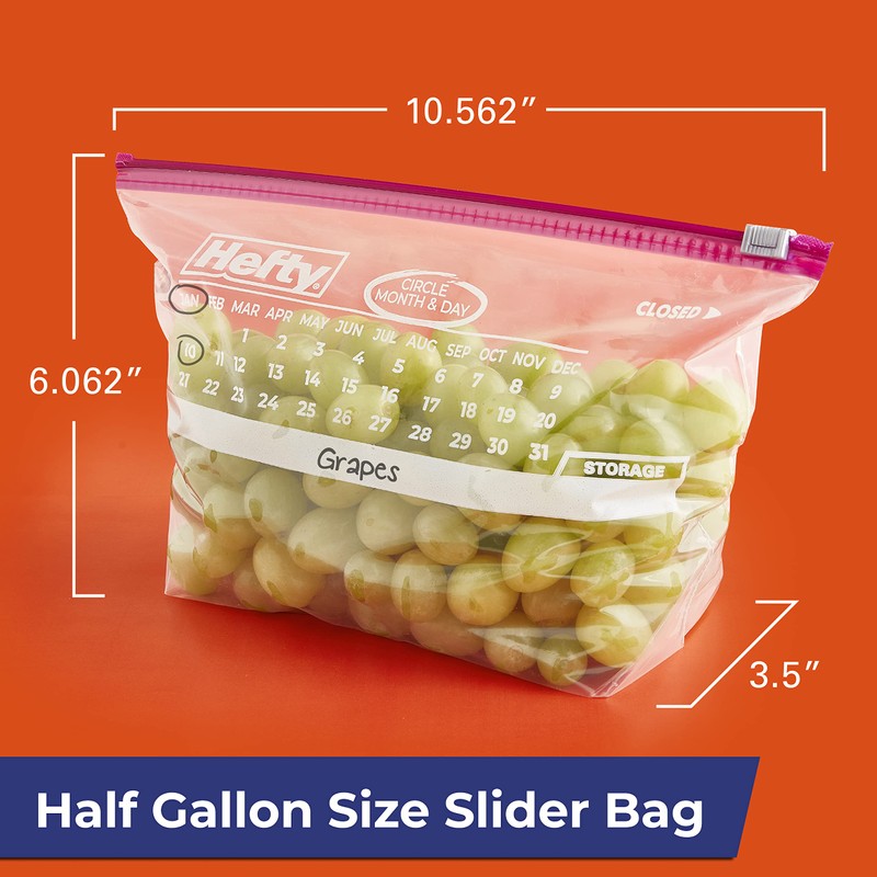 Hefty Slider Calendar Storage Bags, Half Gallon Size, 32 Count