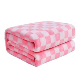 FY FIBER HOUSE Checkered Flannel Fleece Throw Blanket Soft Cozy Checkerboard Grid Print Chessboard Gingham Pattern Blankets for Bed Couch Sofa, 50"x60", Light Pink