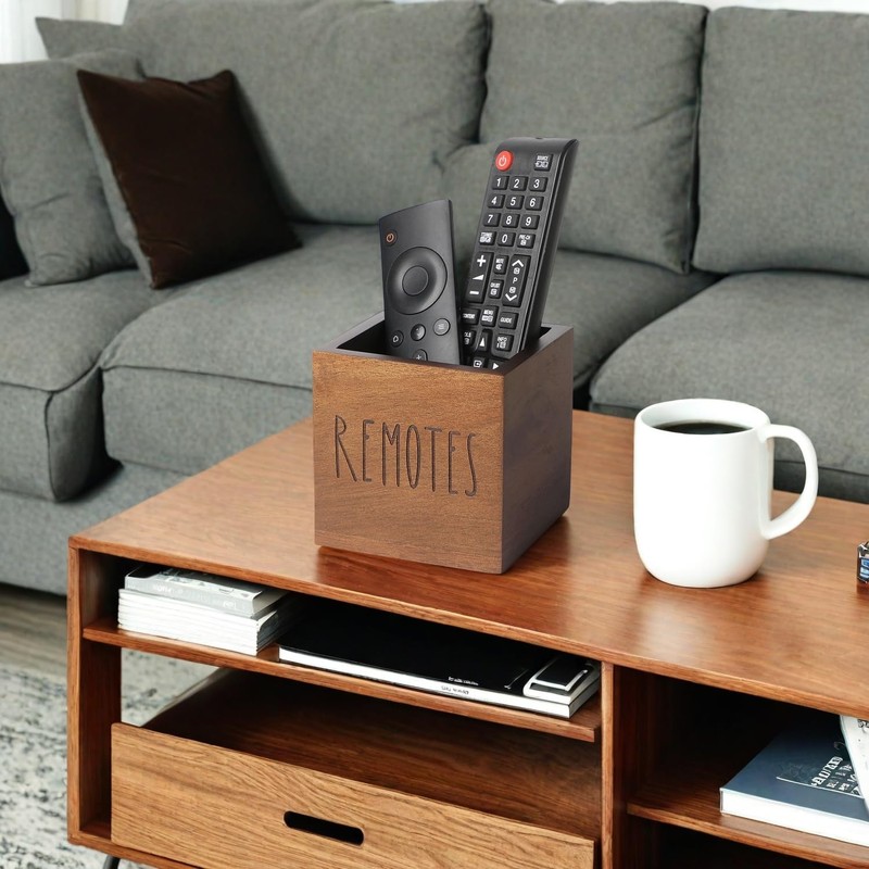 LBEMEY Acacia Wood Remote Control Holder, TV Remote Holder, Remote