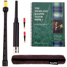 Barefoot Bagpiper Bagpipe Practice Chanter 18in Nickel Plated Engraved Ferrule. Bagpipes Piping Institute Tutor Book, 2 Bagpipe Practice Chanter Reeds, Bag Pipes Beginner. Bagpipes for Beginners Adult