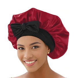 Mcoser Purple Silk Sleep Bonnets for Women,Adjustable Hair Cap For Sleeping,Elastic Band Silk Bonnet with Bow for Confinement Beauty&Hair Care