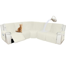Arfntevss Recliner Sectional Couch Covers 1OO% Waterproof L Shape Sofa Cover for Reclining L Shaped Sectional Slipcover for Dog Washable Corner Non Slip Furniture Protector (5 Seater, Cream White)