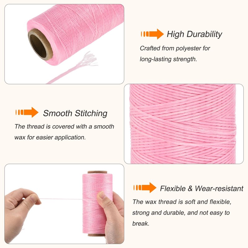 Waxed Thread,284 Yard 0.8mm 150D Flat Wax Thread Polyester Waxed