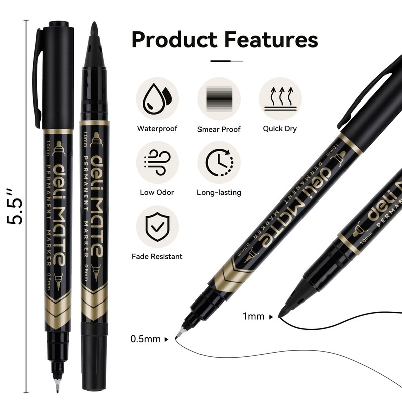 deli deli Twin Tip Permanent Markers, Fine Point and Ultra