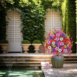 2 Pack Artificial Topiary Trees with Ground Spike, 23.6" UV Resistant Artificial Flowers Fake Boxwood Plants Outdoor for Garden Patio Home Decor (White)