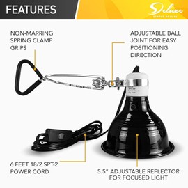 Simple Deluxe 25W Reptile Ceramic Heat Bulb No Light and 60W Dome Light Clamp lamp Fixture with 5.5 Inch Aluminum Reflector for Amphibian Pet Terrariums Habitat, Snake/Lizard, Black