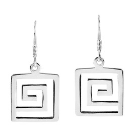 Greek Key or Meander Pattern .925 Sterling Silver Dangle Earrings | Sterling Silver Earrings | Dangle Earrings For Women