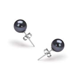 Black 7-8mm AAAA Quality Freshwater 925 Sterling Silver Cultured Pearl Earring Pair