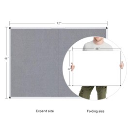 VIZ-PRO Large Fabric Bulletin Board/Foldable Notice Board Felt Gray, 72 X 48 Inches, Silver Aluminium Frame