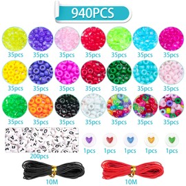 Liangding 940PCS Pony Beads,Bracelet Making Kit with Pony Beads Letter Beads for Friendship Bracelet,Bracelet Beads for Craft, Kandi Beads for Jewelry Making,Hair Beads for Kids Girls, Gifts for Girls