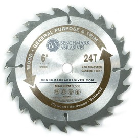 Benchmark Abrasives TCT 6 Inch Circular Saw Blade, Tungsten Carbide Tipped for Cutting, Plywood, Hardwood, Wood Carving, MDF Panel - Small Circular Saw Wood Cutting Tool - (6", 24 Tooth)