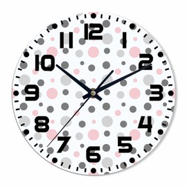 NOMEDOGYIM Polka Dot Pattern Wall Clock Pink Gray White Battery Powered Wall Clock Silent Non Ticking 10 Inch for Living Room, Kitchen, Home,Bathroom, Bedroom