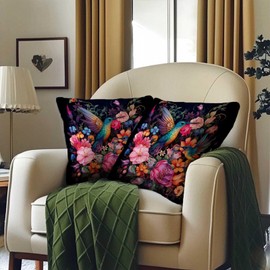 FexNuvko Hummingbird Throw Pillow Covers 18x18 Set of 2 | Reversible Decorative Cushion Cases for Living and Bed Room | Square Bird Pillowcases for Sofa, Couch and Outdoor