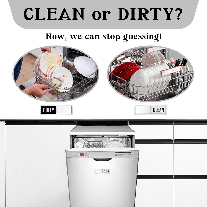 Dishwasher Magnet Clean Dirty Sign, Premium Stainless Steel Clean Dirty