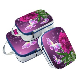 ALAZA Compression Packing Cubes for Suitcases 3 Set, Peony Butterflies Travel Luggage Organiser Packing Cubes for Clothes Shoes Home Storage