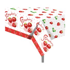 Lide Road 2 Pcs Strawberries Tablecloth Strawberries Plastic Table Covers Watercolor Strawberries Tablecloth Disposable Table Cover Strawberries Table Cover for Kitchen Home Decor, 54x87In