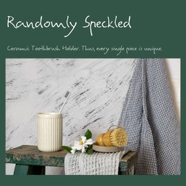 ABBI NIMO Beige Ceramic Toothbrush Holder for Bathroom Countertop, Randomly Speckled Ceramic Tumbler, Rippled Cylinder Make-up Brush Holder Pen Holder, Desktop Organizer, Bathroom Accessory