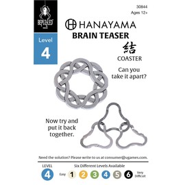 Bepuzzled Coaster Hanayama - Rompecabezas de Metal Fundido para el Cerebro (Nivel 4), Rompecabezas para niños y Adultos a Partir de 12 años, Chapado en Cromo