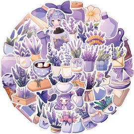Lavender Stickers |50Pcs Purple Flowers Waterproof Vinyl Decals for Water Bottles Laptop Luggage Cup Computer Mobile Phone Skateboard