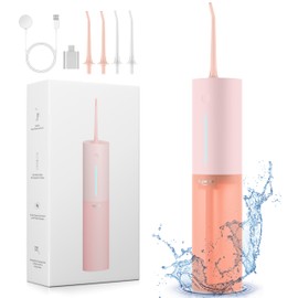 Cordless Water Flosser for Teeth Clean, Portable Electric Water Dental Flosser for Travel, 3 Modes 8 Intensities, IPX7 Waterproof Water Dental Picks for Gums Braces with 4 Tips (Pink)