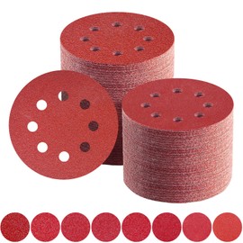 Sandpaper 125 mm Velcro 10 x 40/60/80/100/120/150/180/240 Grit 8 Hole Sanding Discs Set for Random Orbital Sanders (80 Pieces)